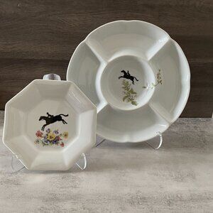 Painted Pony Studio Equestrian Horse Pony Motif Decorated Divided Dish Plate
